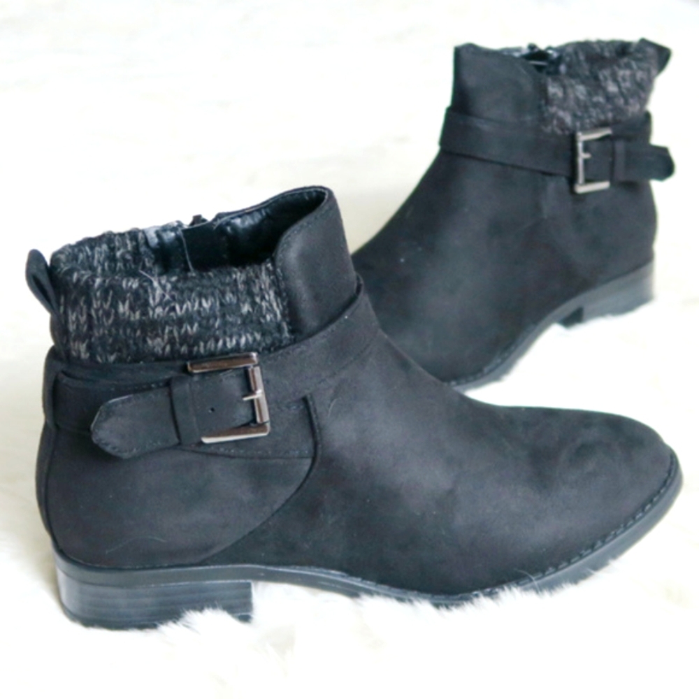 NWT Black Sweater Cuff Boot Winter Ankle Boot Winter Boot Suede Boot 6